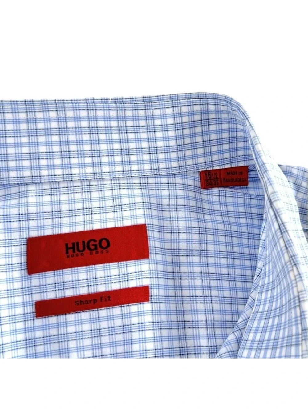 Hugo Boss Sharp Fit White/Blue Check Dress Shirt 16.5 x 34/35